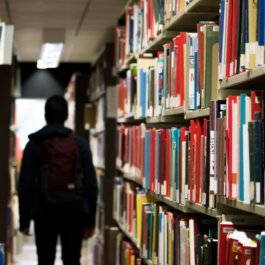 Rows of books in the school library