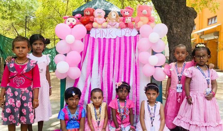 Kindergarten children on Pink Day