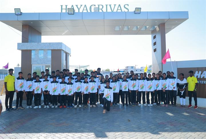 The Hayagrivas sports team at the school gate